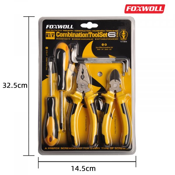 6pcs Combination Hand Tool Set with screwdriver and pliers- foxwoll