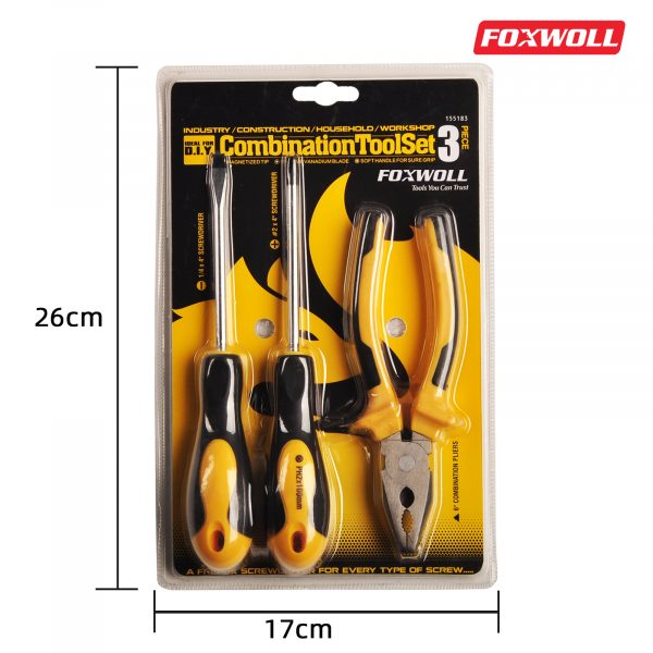 Hand Tool Set 3pcs Combination Screwdriver and Plier Set- foxwoll